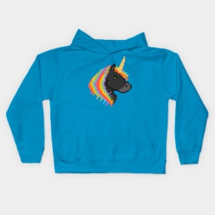 Pixel Black Unicorn with Rainbow Mane Kids Hoodie